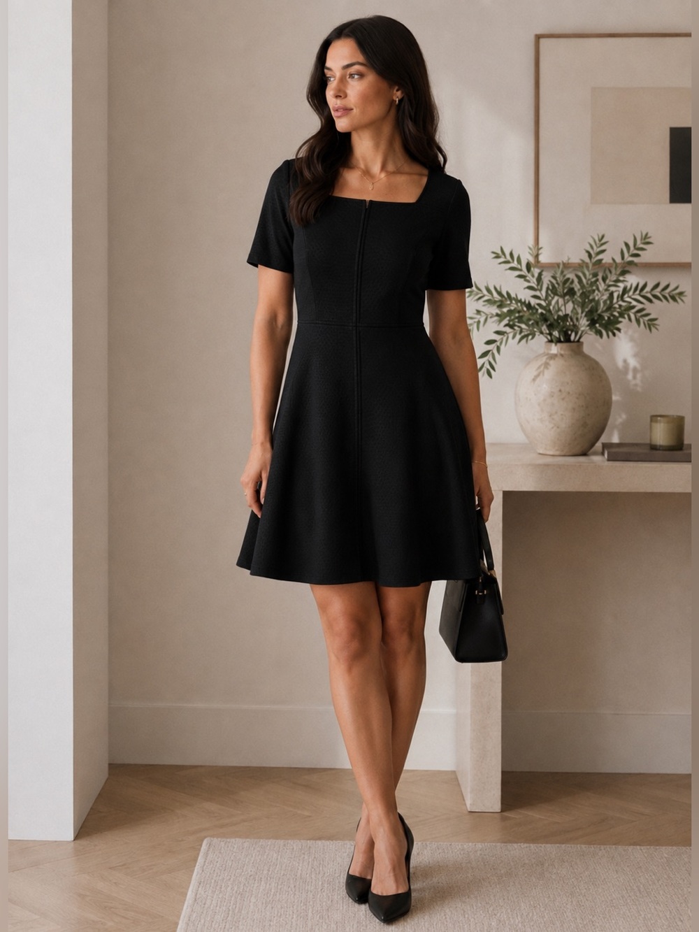 Ted Baker Black Square-Neck Fit & Flare Mini Dress